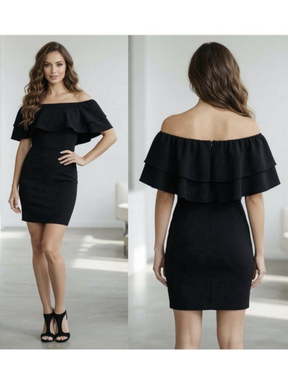 Trina Turk Black Zeal Off the Shoulder Wing Sleeve Mini Dress Sz 0